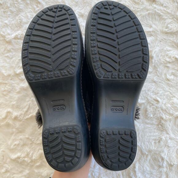 Crocs Women's Cobbler Suede Leather Clog Size 11 Faux Fur Lining Mule Wedge - Picture 9 of 10